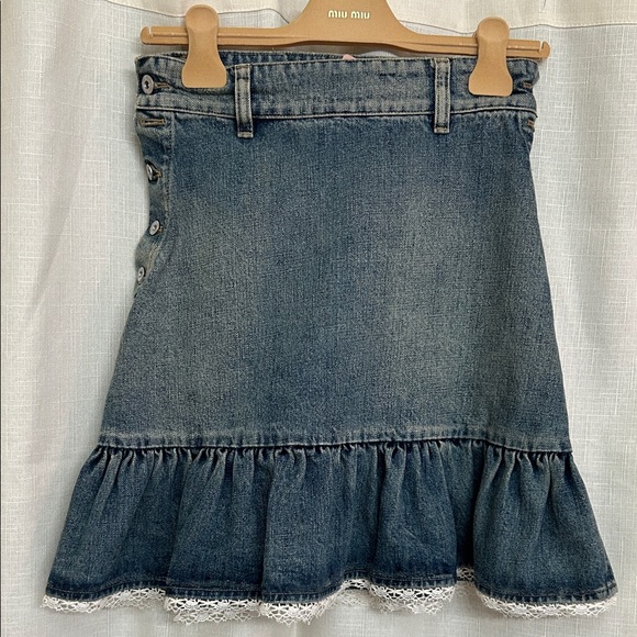 Miu Miu Blue Denim Skirt with Ruffle Hem - Picture 3 of 6